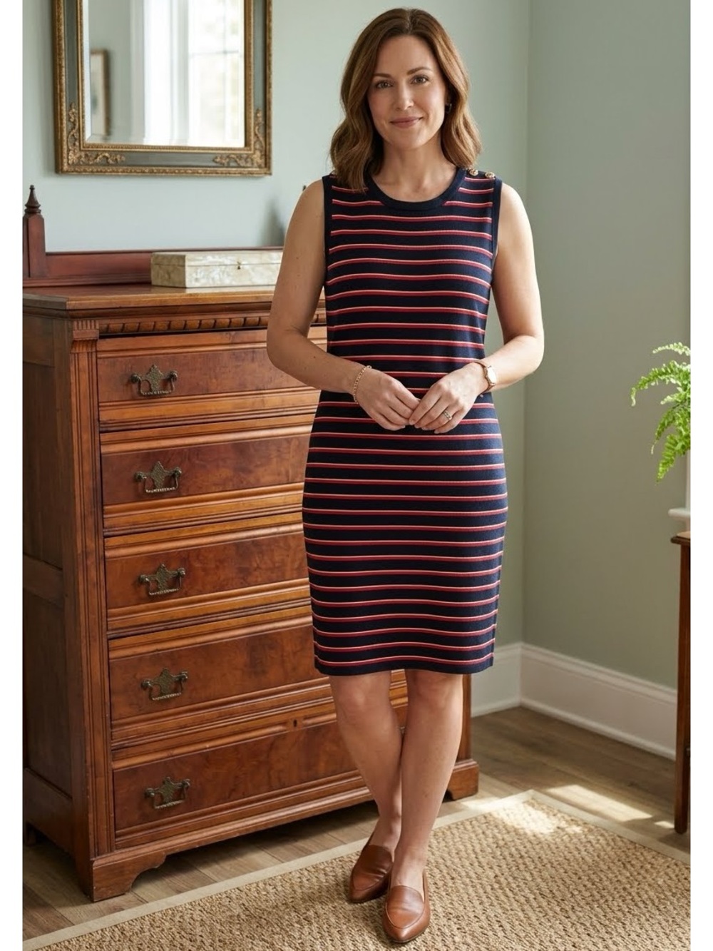 Lauren Ralph Lauren Red, White and Blue Stripe Sleeveless Dress Size L Nautical